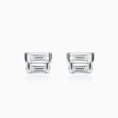 Silver Glass Stone Square Studs