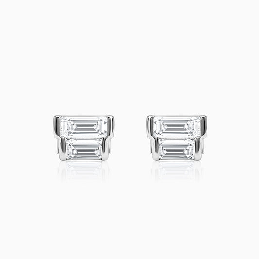 Silver Glass Stone Square Studs
