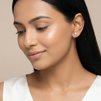 Silver Glass Stone Square Studs