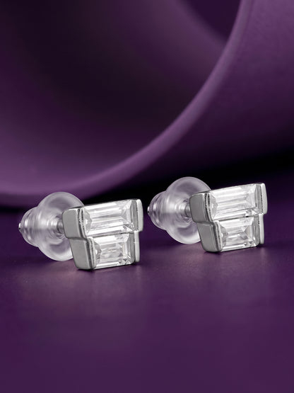 Silver Glass Stone Square Studs
