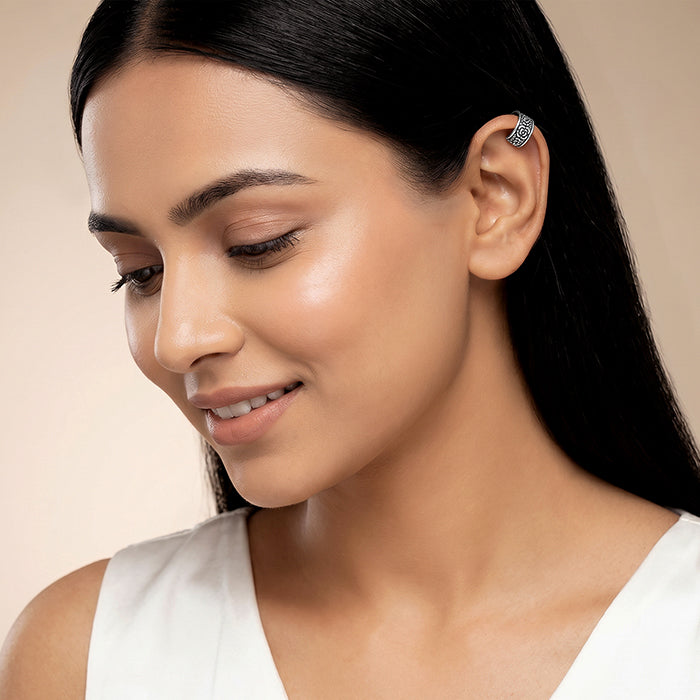 Oxidised Textured Leaf Cuff Earrings