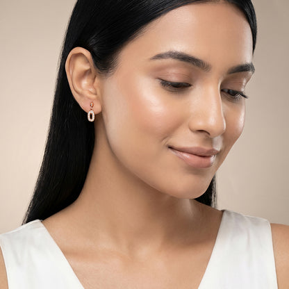 Rose Gold Pave Oval Drop Earrings