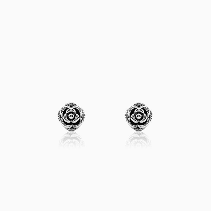Oxidised Rose Bud Stud Earrings