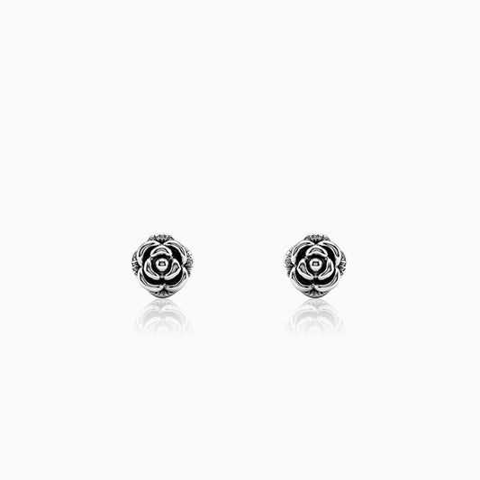 Oxidised Rose Bud Stud Earrings