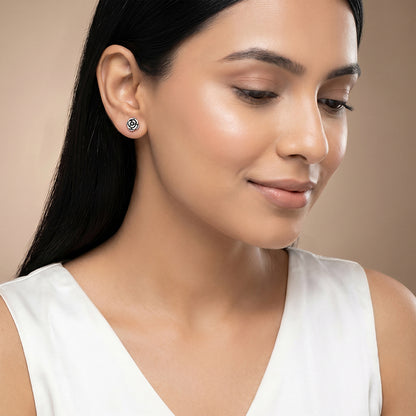 Oxidised Rose Bud Stud Earrings