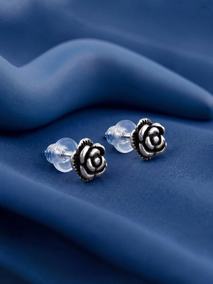 Oxidised Rose Bud Stud Earrings