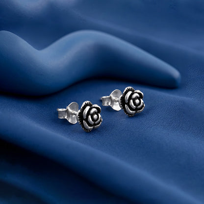 Oxidised Rose Bud Stud Earrings