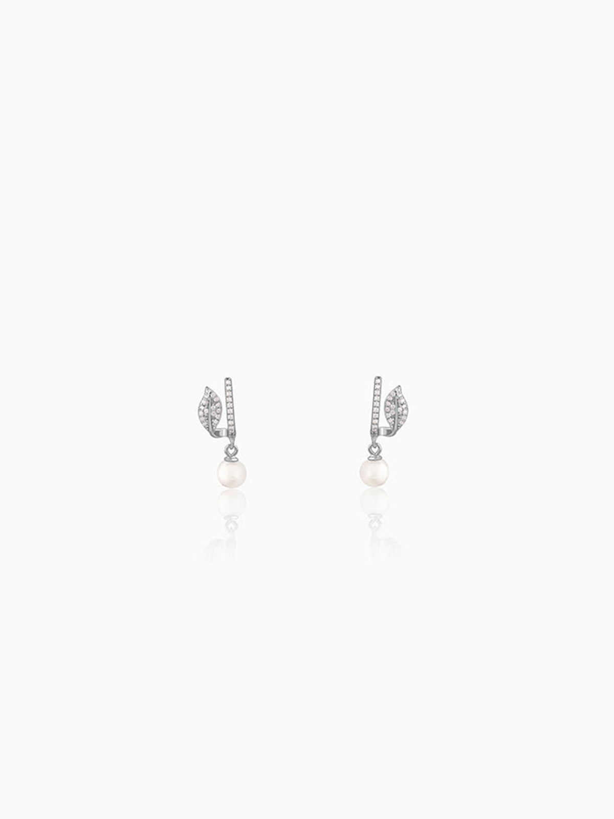 Silver Petal Pearl Earrings