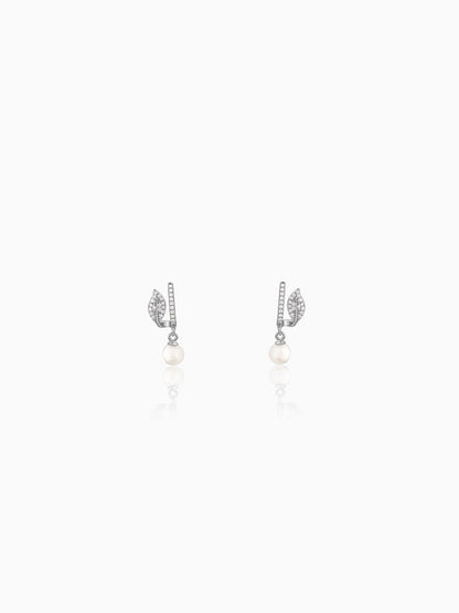 Silver Petal Pearl Earrings