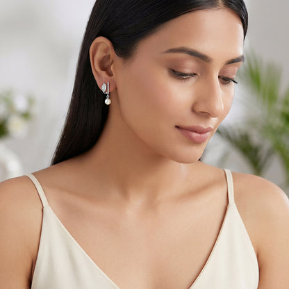 Silver Petal Pearl Earrings