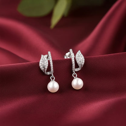 Silver Petal Pearl Earrings