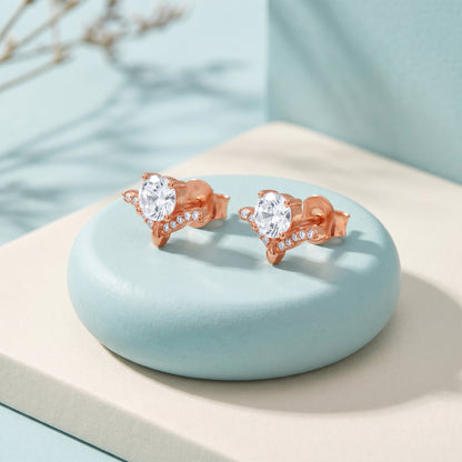 Rose Gold Winged Solitaire Studs
