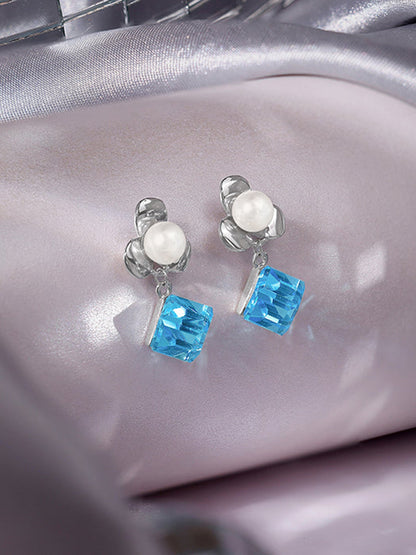 Silver Pearl Prism Drop Earrings