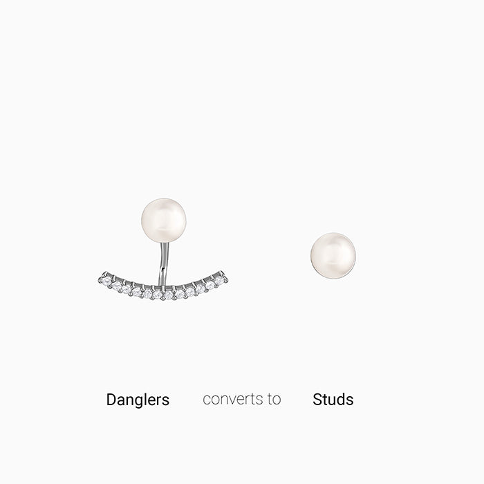 Silver Pearl Ear Jacket Earrings