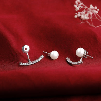 Silver Pearl Ear Jacket Earrings