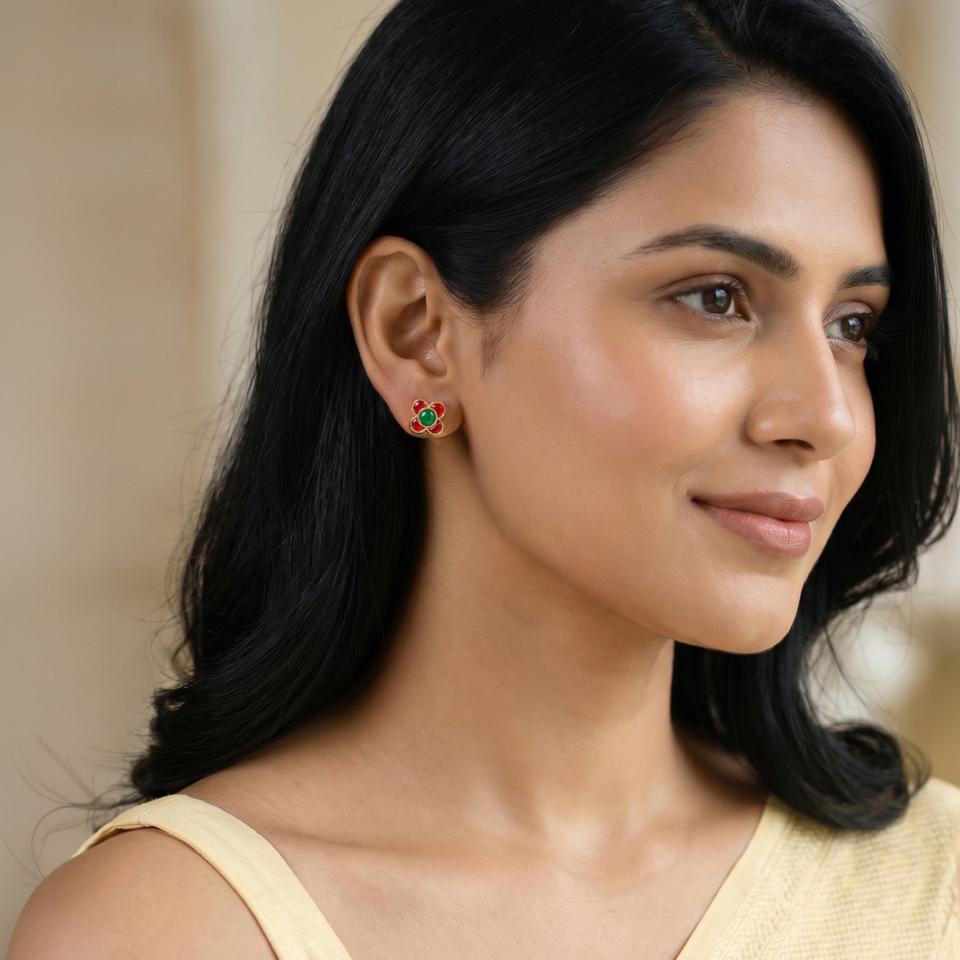 Golden Sarika Stud Earrings