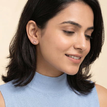 Rose Gold Tiara Crown Stud Earrings