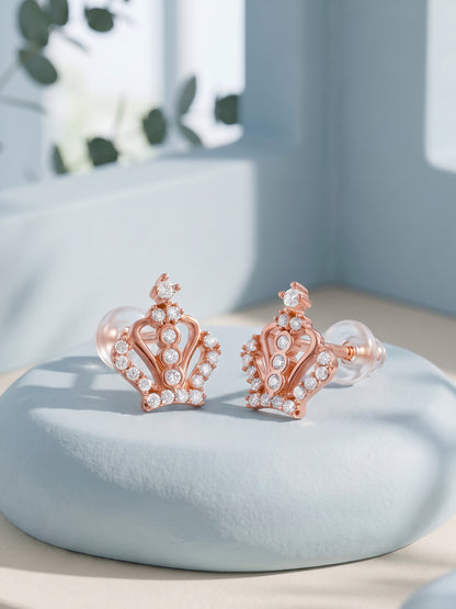 Rose Gold Tiara Crown Stud Earrings