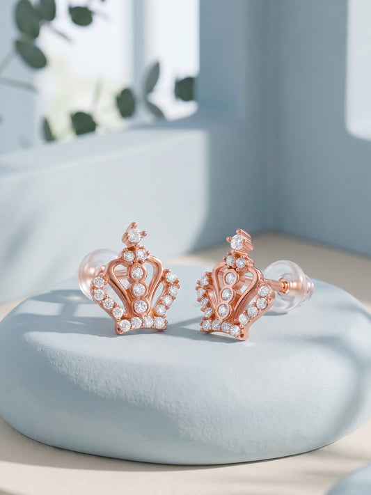 Rose Gold Tiara Crown Stud Earrings