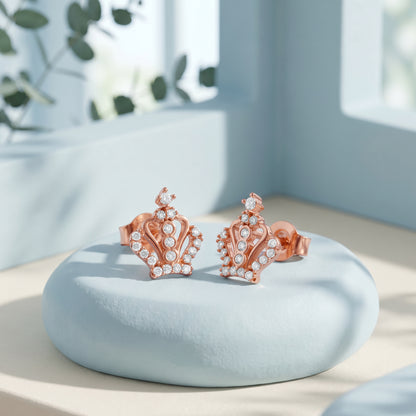 Rose Gold Tiara Crown Stud Earrings