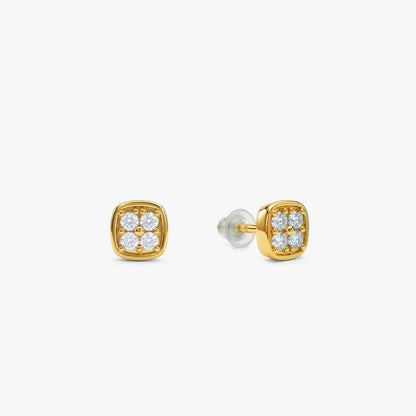 Golden Square CZ Stud Earrings
