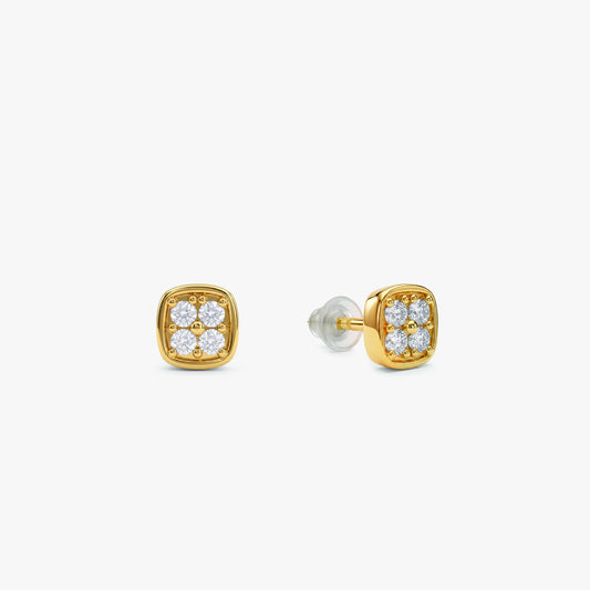 Golden Square CZ Stud Earrings