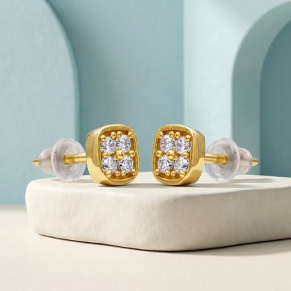 Golden Square CZ Stud Earrings