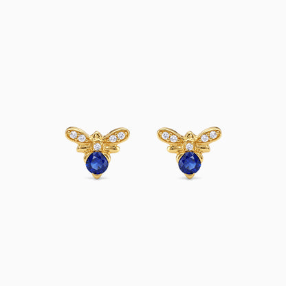 Golden Bee Blue Stone Stud Earrings