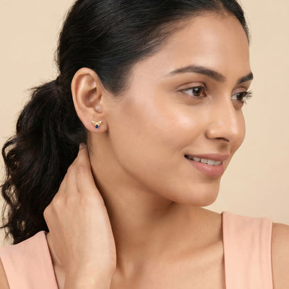 Golden Bee Blue Stone Stud Earrings
