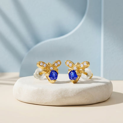 Golden Bee Blue Stone Stud Earrings
