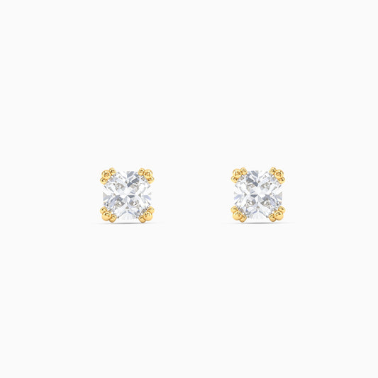 Golden CZ Solitaire Stud Earrings