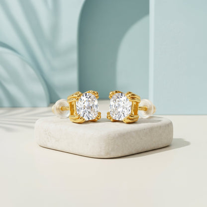 Golden CZ Solitaire Stud Earrings