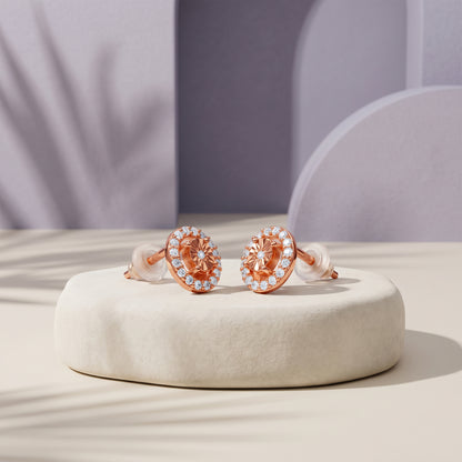 Rose Gold Oval Halo Stone Stud Earrings