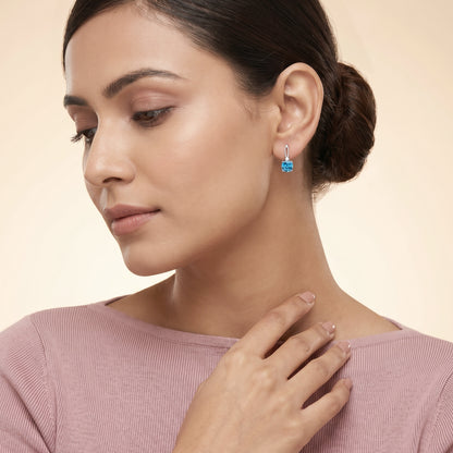 Silver Blue Crystal Drop Earrings