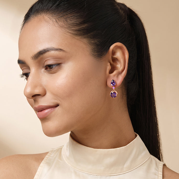 Rose Gold Amethystos Drop Earrings