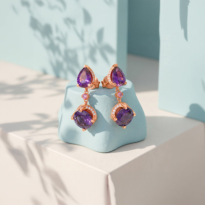 Rose Gold Amethystos Drop Earrings