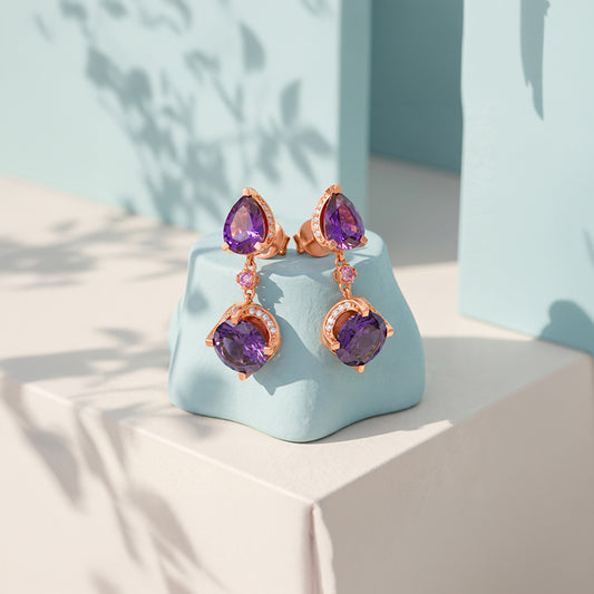 Rose Gold Amethystos Drop Earrings