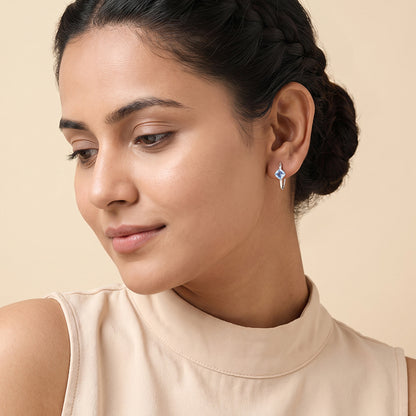 Silver Sky Blue Hoop Earrings