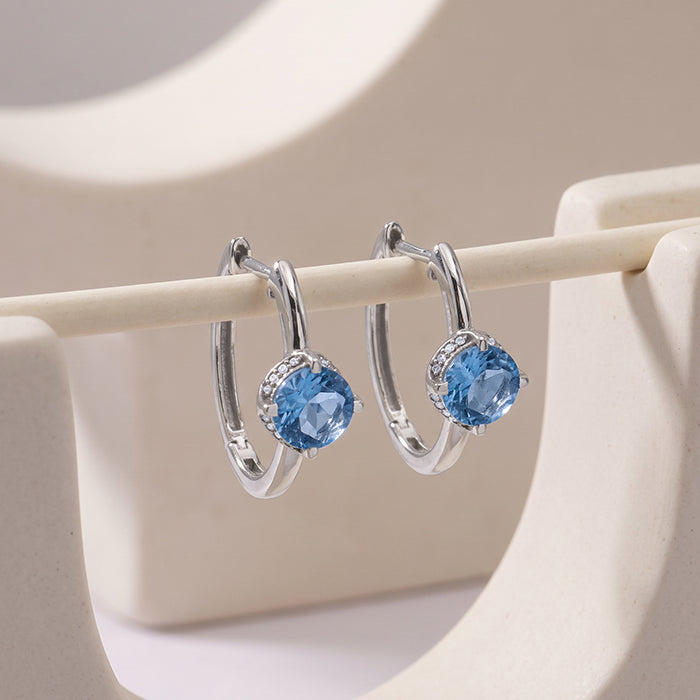 Silver Sky Blue Hoop Earrings