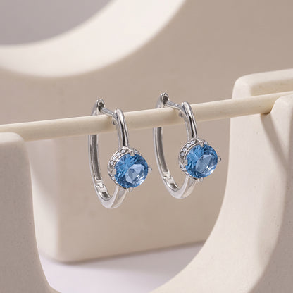 Silver Sky Blue Hoop Earrings