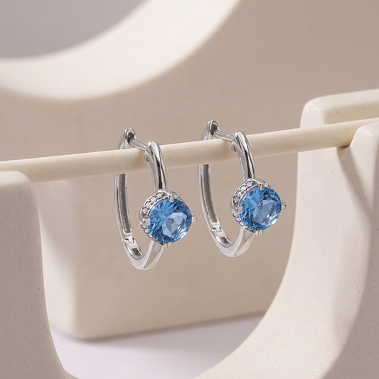 Silver Sky Blue Hoop Earrings