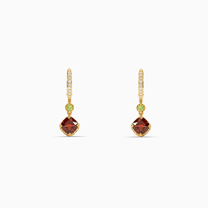 Golden Crimson Prism Drop Earrings
