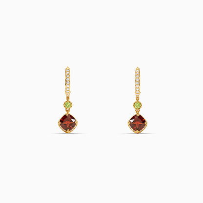 Golden Crimson Prism Drop Earrings