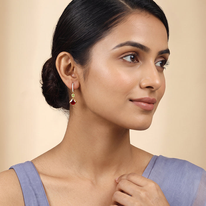 Golden Crimson Prism Drop Earrings