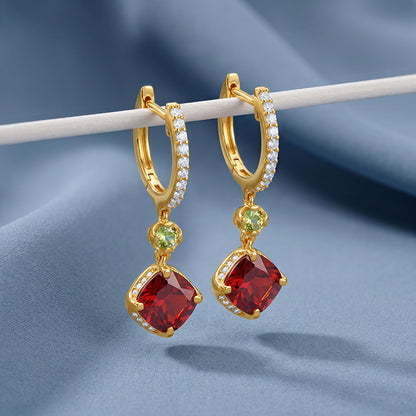 Golden Crimson Prism Drop Earrings