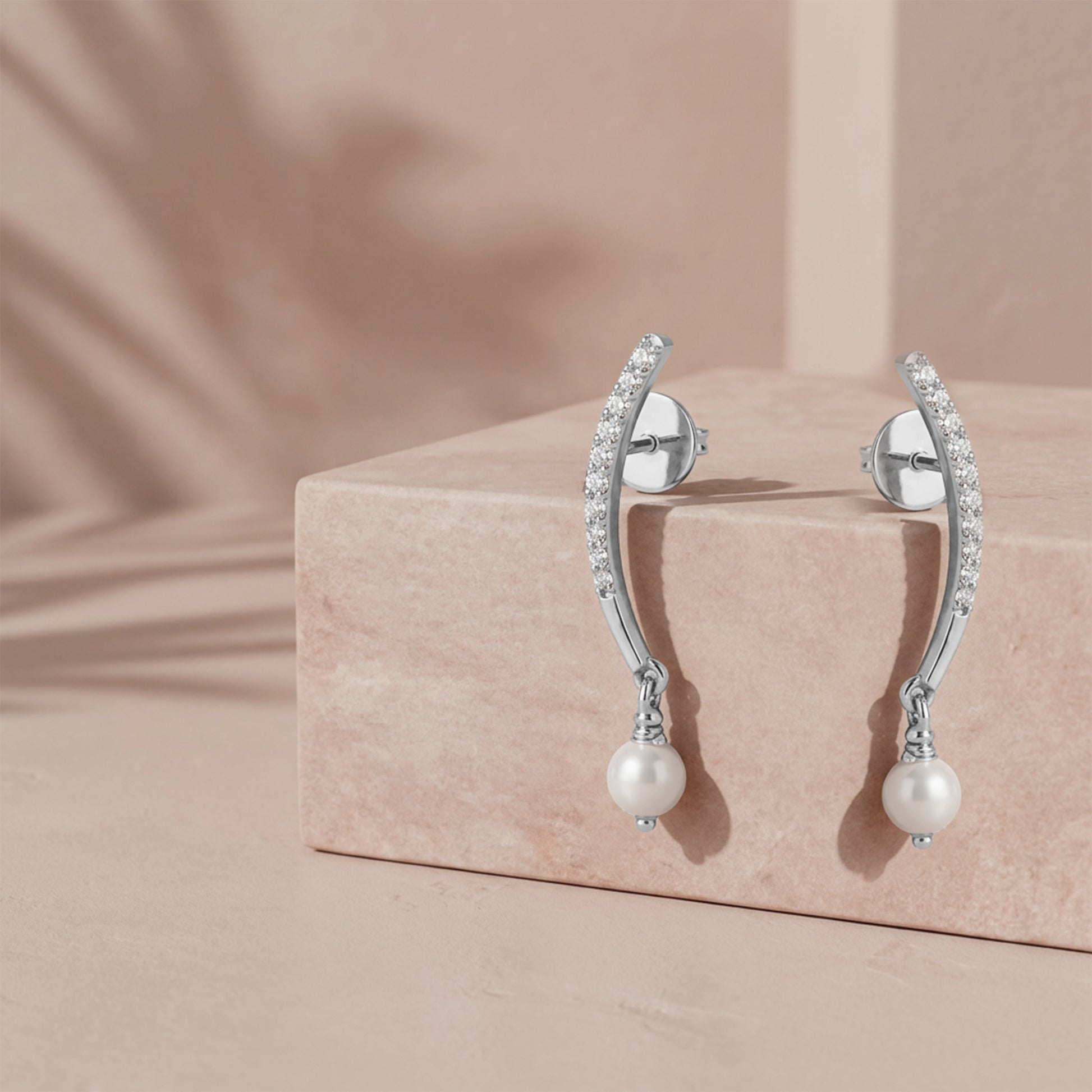 Silver Hepburn Pearl Drop Earrings