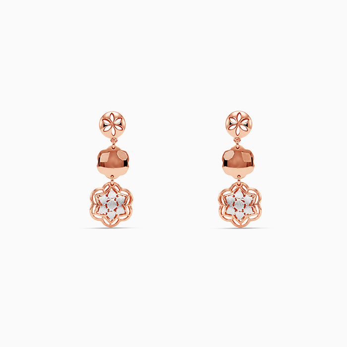 Dual Tone Modern Bloom Silver Earrings