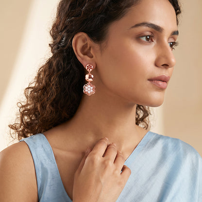 Dual Tone Modern Bloom Silver Earrings