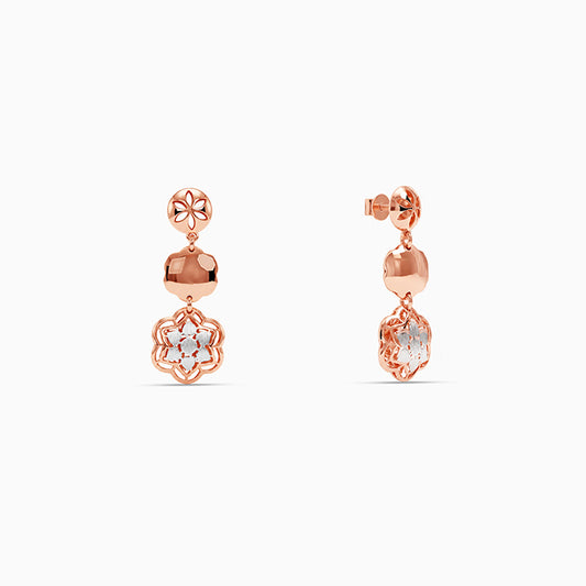 Dual Tone Modern Bloom Silver Earrings