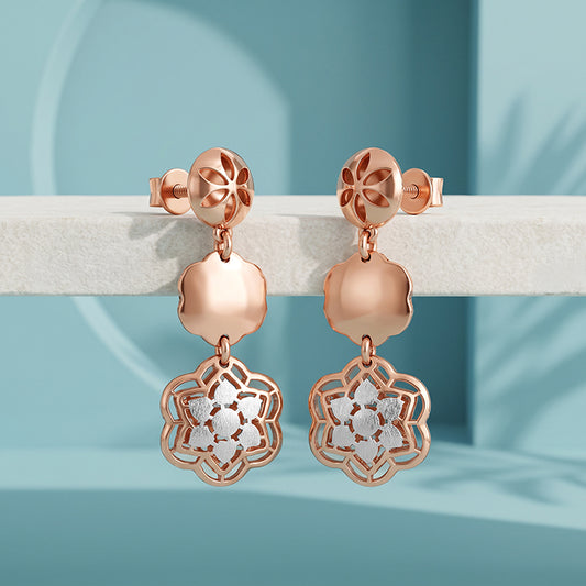 Dual Tone Modern Bloom Silver Earrings